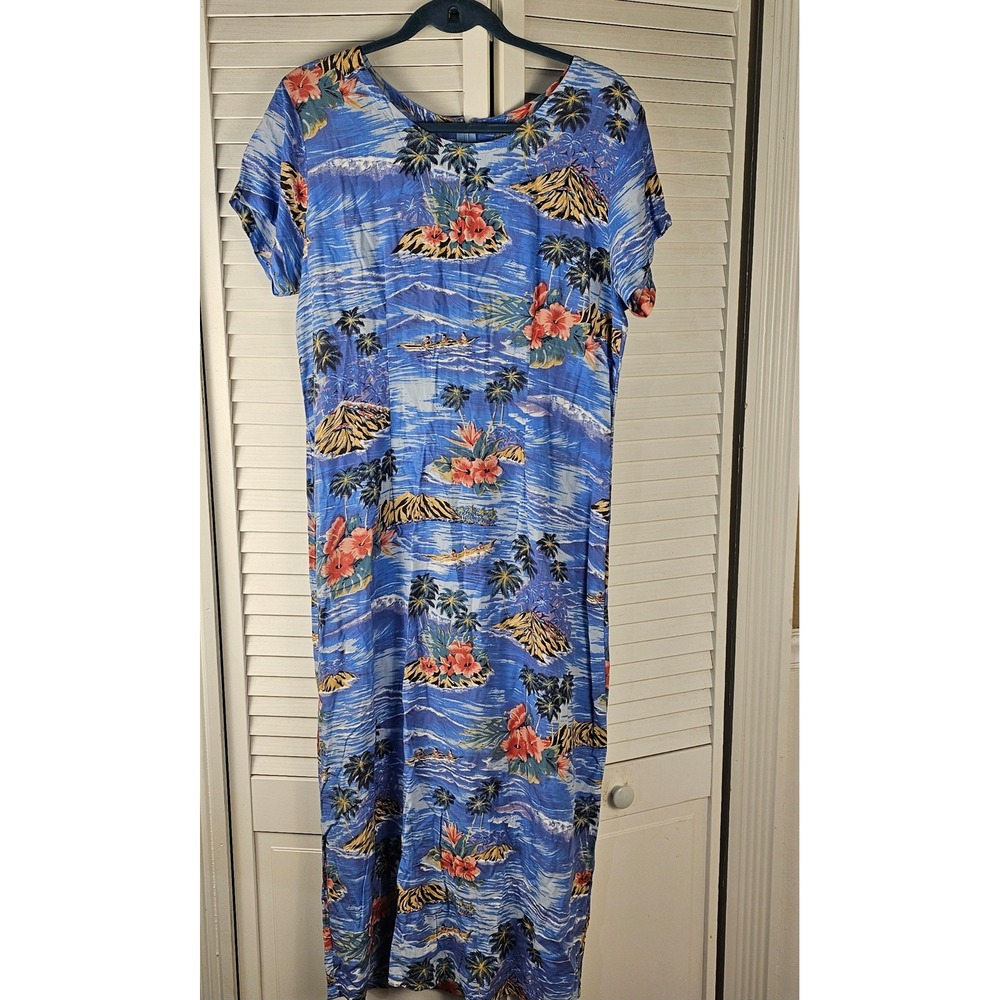 Vintage April Cornell Womens Blue Hawaiian Floral Dress Medium